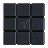 a black square object with a logo