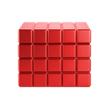 The Colibri Heritage Cube Humidor features a red, square design with a grid of raised squares and cedar interior lining, shown against a plain white background.