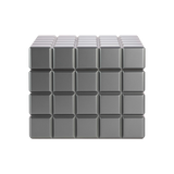 The Colibri Heritage Cube Humidor features a metallic gray finish with square tiles in a grid for a geometric look. Perfect for storing cigars, it has a cedar lining and is displayed against a plain white background.