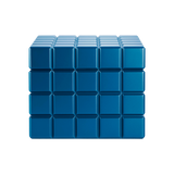 The Colibri Heritage Cube Humidor features a blue, cube-shaped design with raised square grid patterns and a cedar lining, shown on a plain white background.