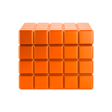 A bright orange, cube-shaped Colibri Heritage Cube Humidor features a grid pattern of raised squares on its surface. Set against a plain white background.