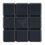 a square black object with a logo on it