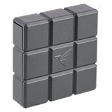 a grey square object with a logo