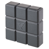 a grey square object with a logo