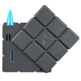 a black square object with blue flame