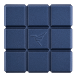 a blue square object with a logo