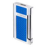 a silver and blue lighter